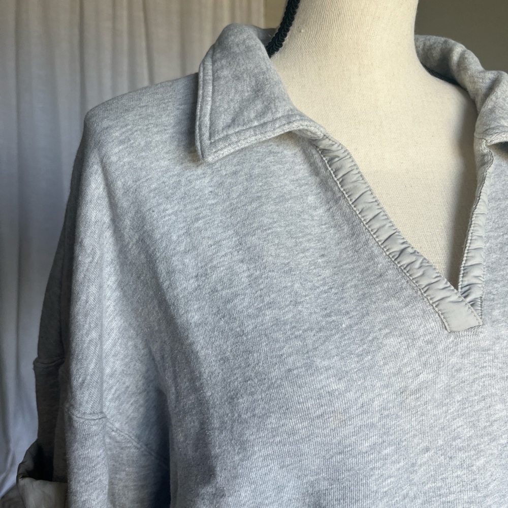 FP Movement by Free People Grey Collared Pullover Faux Crossover Hem Size L - Picture 3 of 8